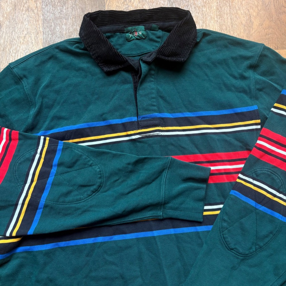 J. Crew Oarsman Menswear Preppy Striped Corduroy Collar Polo Longsleeve Shirt